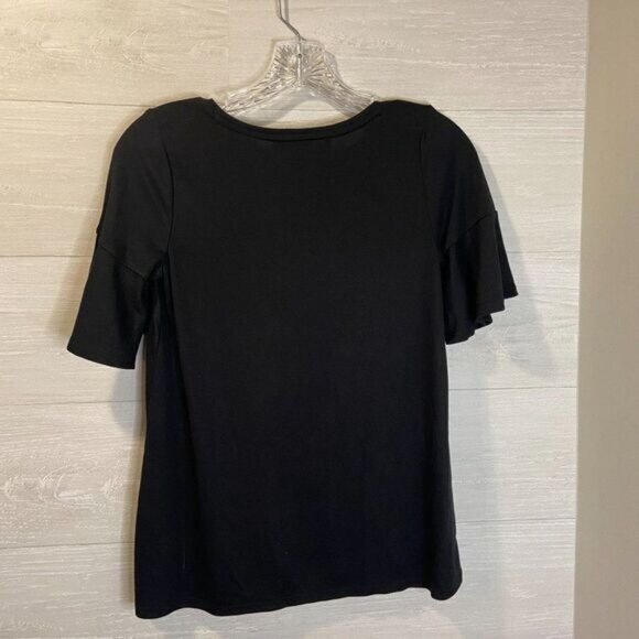 LOFT Women's Flutter Sleeve Top Flounce Crew Tee In Black‎ - Picture 4 of 5